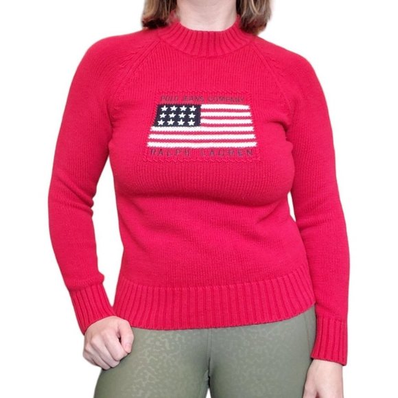 Vintage 90s Polo Ralph Lauren USA Flag Mock Sweater Red Small‎